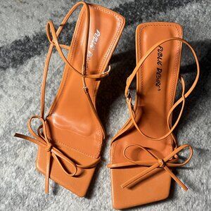 Public Desire Orange Bow Front Strappy Heels